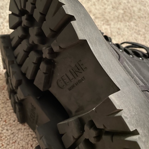 CELINE Canvas Leather Lace Up Combat Boots with Logo Size 35 - Picture 9 of 11